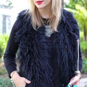 Cabi Black Faux Fur Infinity Vest Womens XS Funky Oversized Grunge Goth Punk EUC